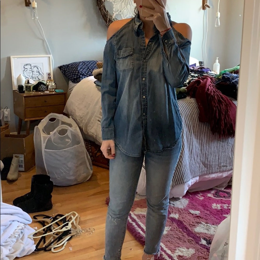 Denim Cold Shoulder Shirt - S